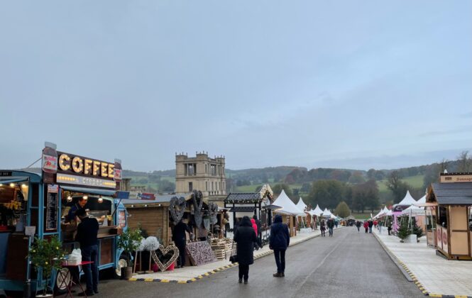 Visitors exploring the bustling Chatsworth Christmas Market 2025 during the daytime