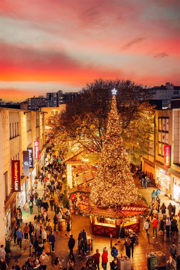 Aerial shot of Bristol Christmas Market 2025