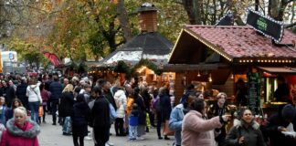 The stalls at Cheltenham Christmas Market.