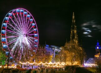 Edinburgh Christmas Market 2025 The big wheel overlooking Edinburgh Christmas Market 2025