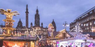 Stalls at Glasgow Christmas Market.