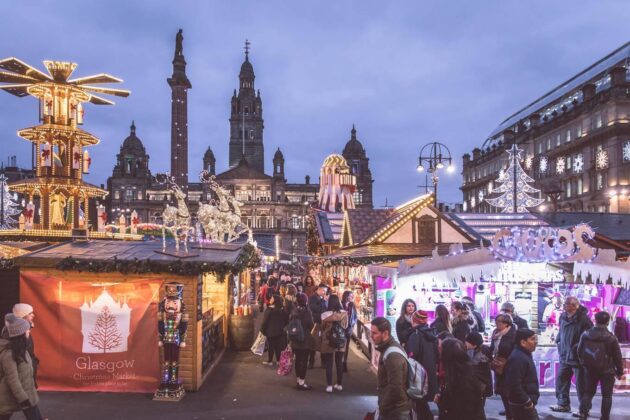Stalls at Glasgow Christmas Market.