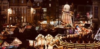 The festive chalets at Nottingham Christmas Market.