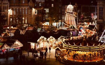 Nottingham Christmas Market 2025 (Winter Wonderland) The festive chalets at Nottingham Christmas Market.