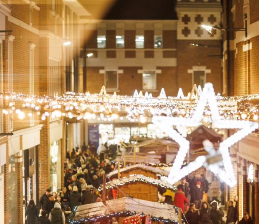 Stalls at Canterbury Christmas Market