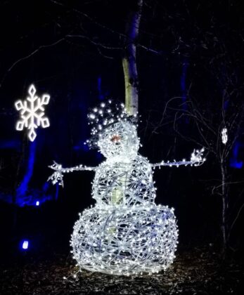 A lit up snow man at Magical Woodland Cheshire